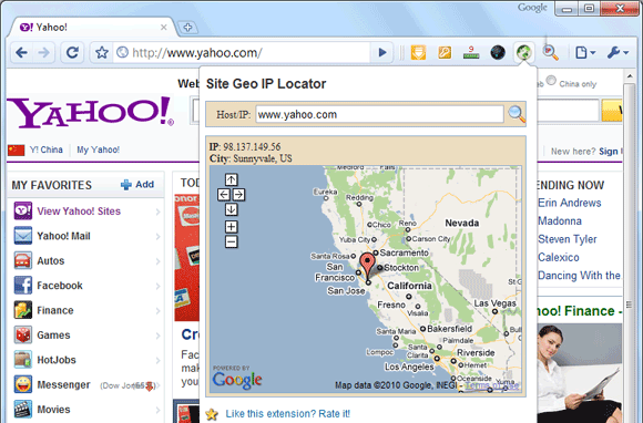 The screenshot of GEO IP Locator Extension